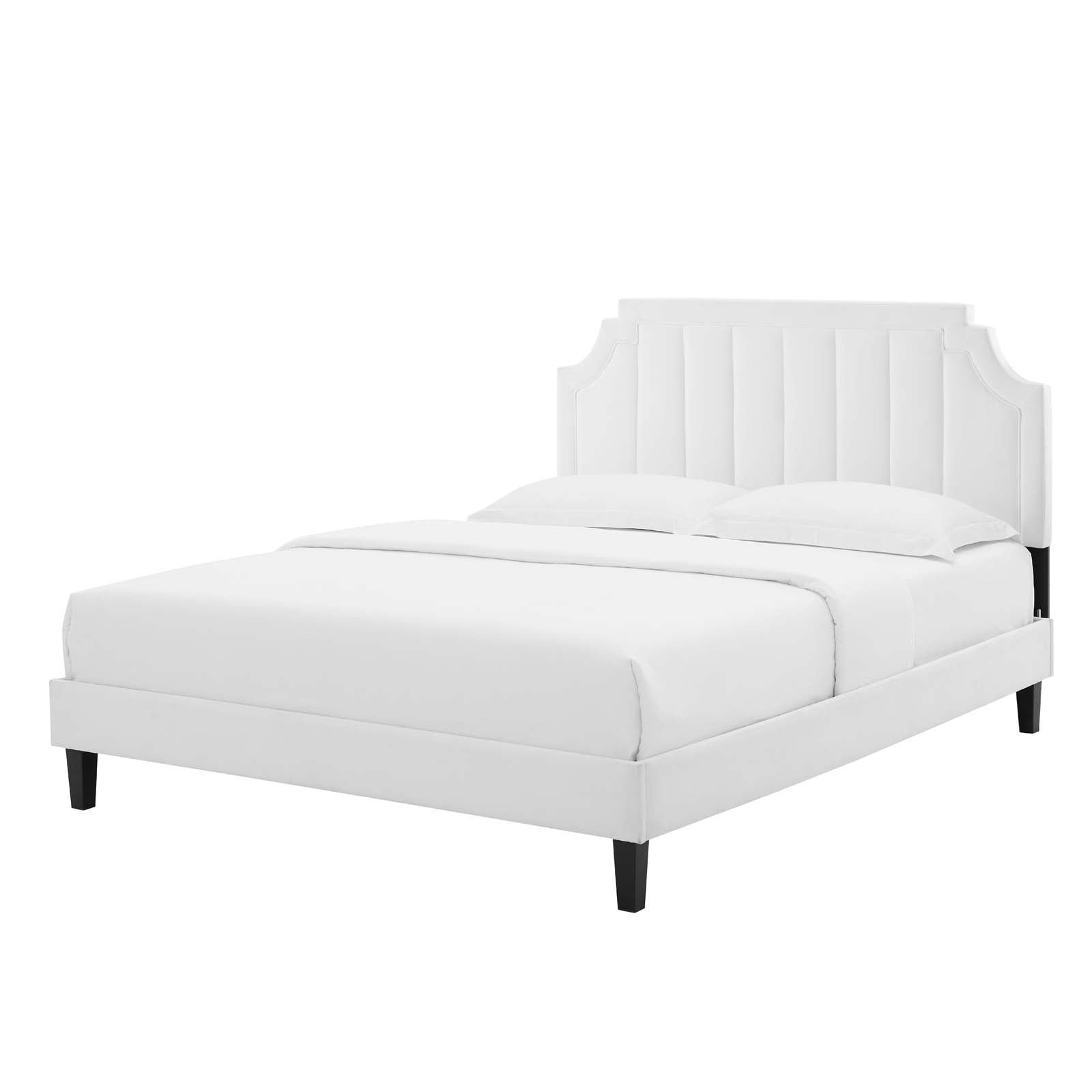 Platform Bed Frame, King Size, Velvet, White, Modern Contemporary Urban Design, Bedroom Master Guest Suite