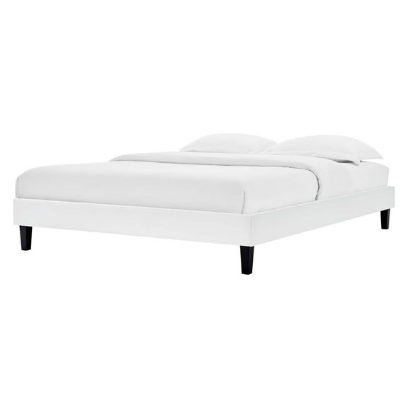 Platform Bed Frame, King Size, Velvet, White, Modern Contemporary Urban Design, Bedroom Master Guest Suite