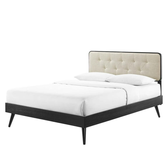 Platform Bed Frame, King Size, Wood, Black Beige, Modern Contemporary Urban Design, Bedroom Master Guest Suite