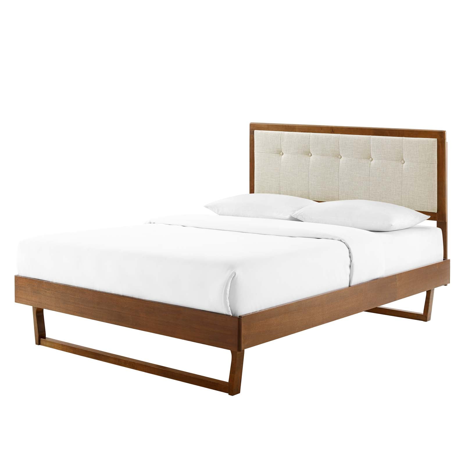 Platform Bed Frame, King Size, Wood, Brown Walnut Beige, Modern Contemporary Urban Design, Bedroom Master Guest Suite