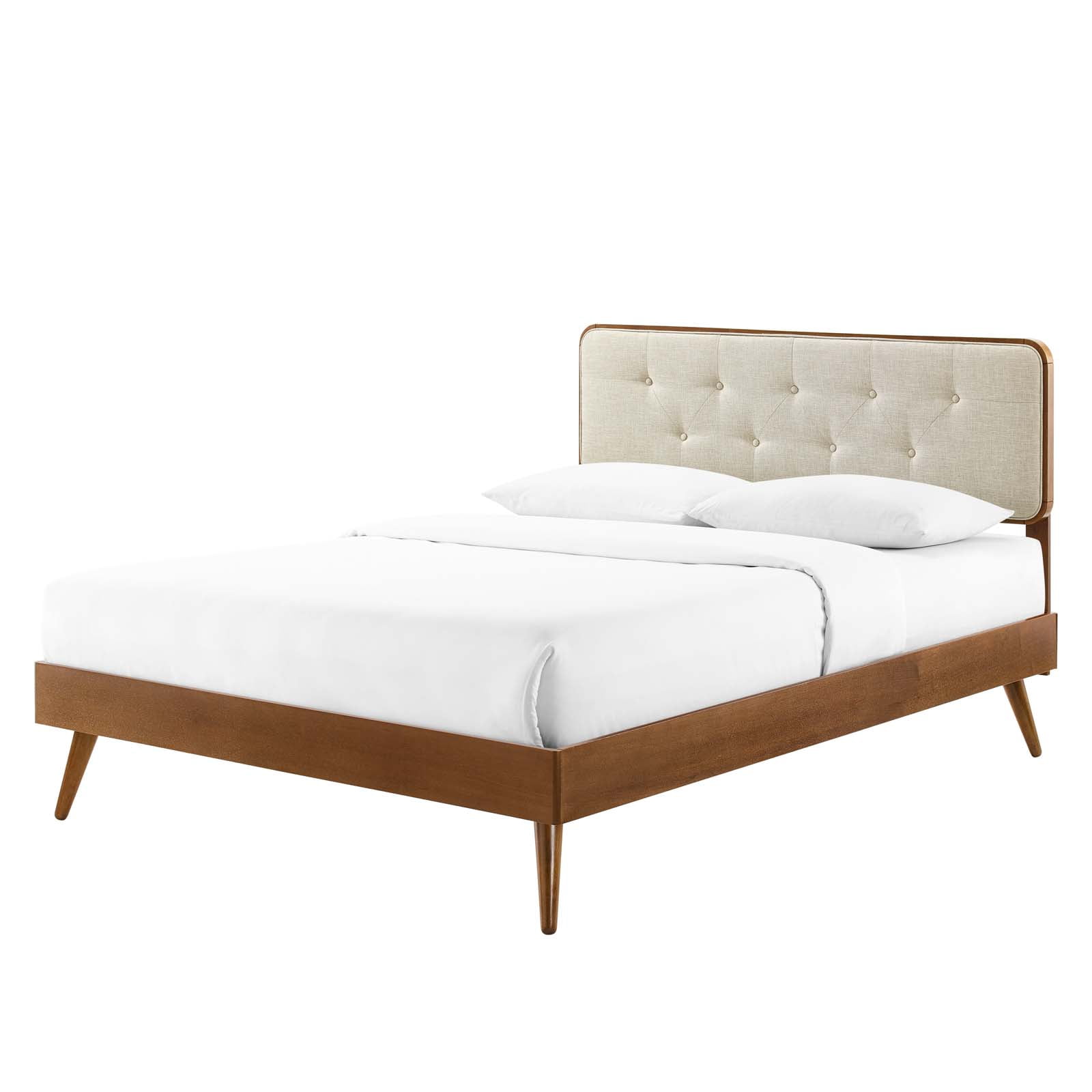 Platform Bed Frame, King Size, Wood, Brown Walnut Beige, Modern Contemporary Urban Design, Bedroom Master Guest Suite