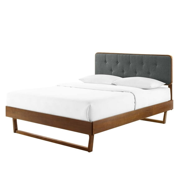 Platform Bed Frame, King Size, Wood, Brown Walnut Grey Gray, Modern Contemporary Urban Design, Bedroom Master Guest Suite