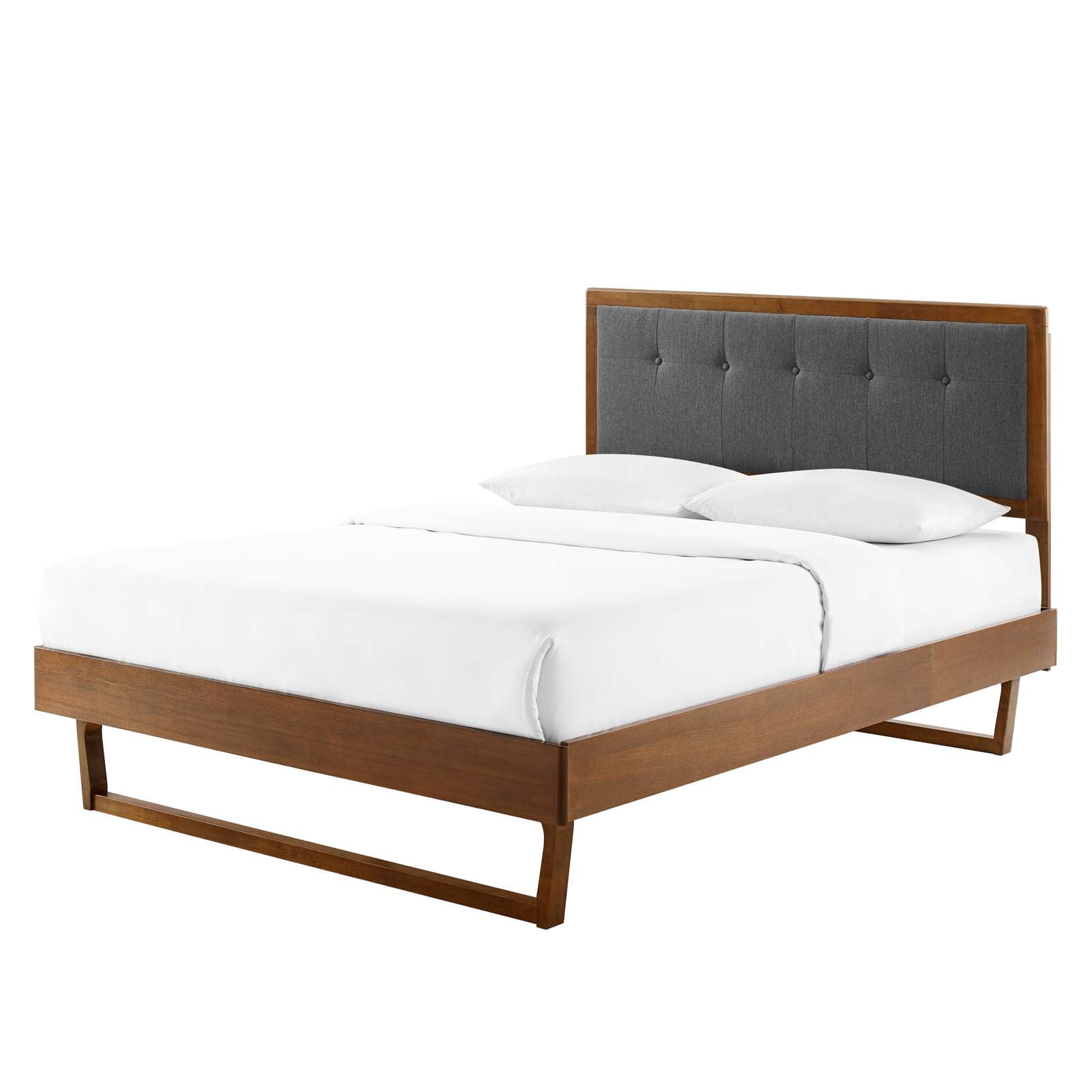 Platform Bed Frame, King Size, Wood, Brown Walnut Grey Gray, Modern Contemporary Urban Design, Bedroom Master Guest Suite