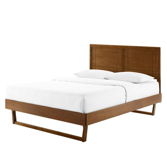 Platform Bed Frame, King Size, Wood, Brown Walnut, Modern Contemporary Urban Design, Bedroom Master Guest Suite