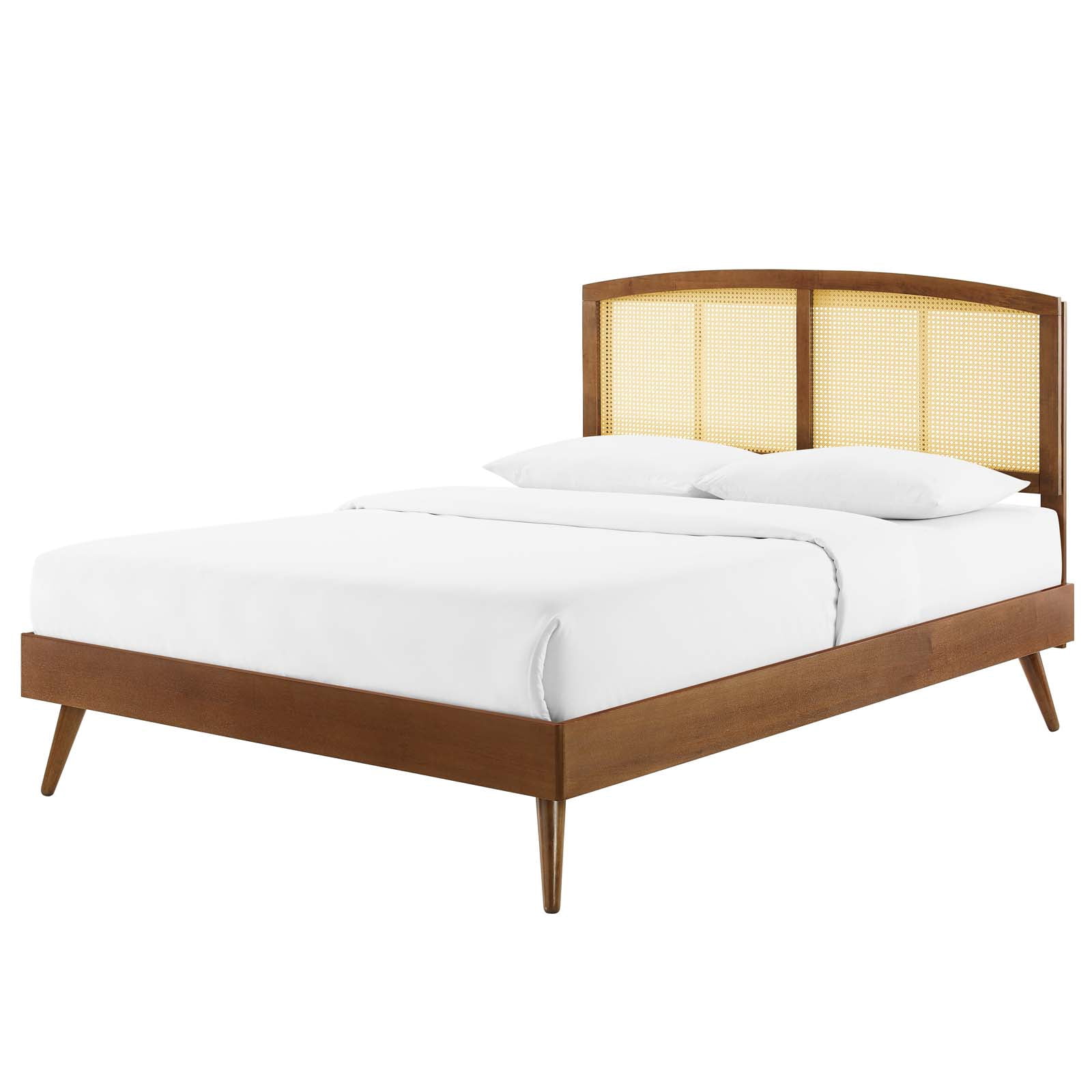 Platform Bed Frame, King Size, Wood, Brown Walnut, Modern Contemporary Urban Design, Bedroom Master Guest Suite