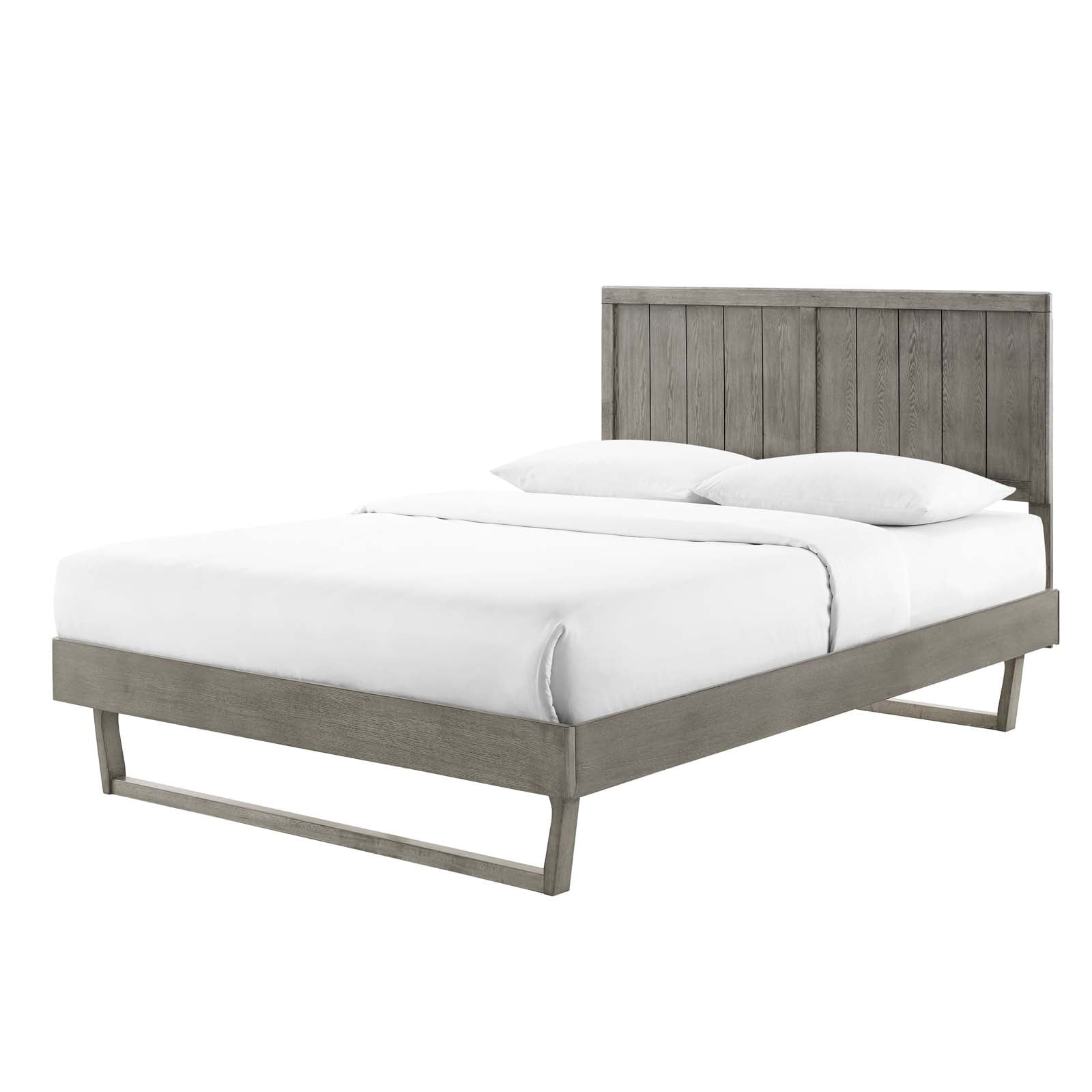 Platform Bed Frame, King Size, Wood, Grey Gray, Modern Contemporary Urban Design, Bedroom Master Guest Suite