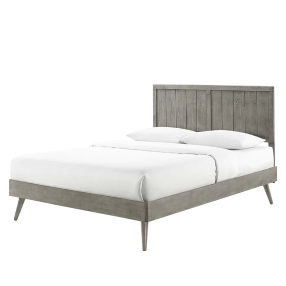 Platform Bed Frame, King Size, Wood, Grey Gray, Modern Contemporary Urban Design, Bedroom Master Guest Suite