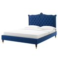 thumbnail image 1 of Platform Bed Frame, Nailhead, Queen Size, Blue Navy, Velvet, Modern Contemporary, Bedroom Master Guest Suite Room, 1 of 10