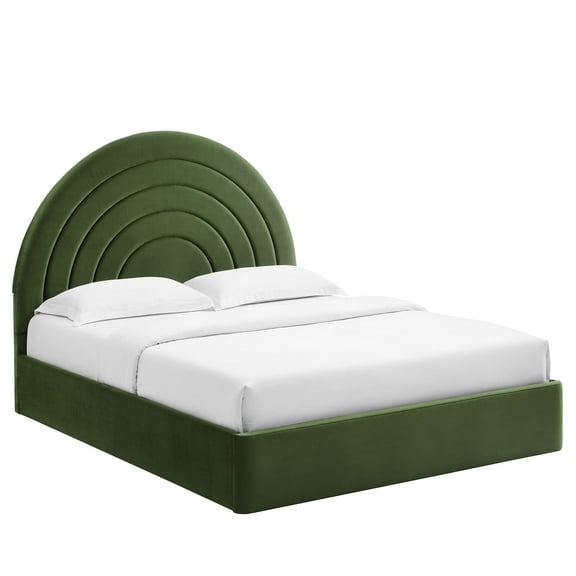 Platform Bed Frame, Queen, Green, Velvet, Hotel Bedroom, Modern Contemporary, HB38109