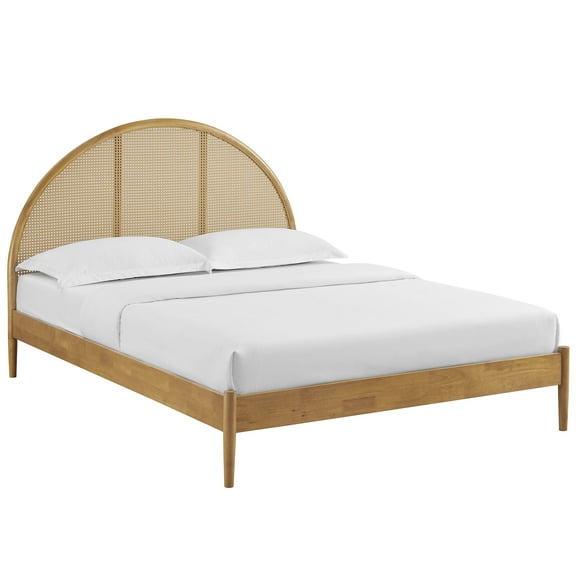 Platform Bed Frame, Queen, Oak Brown, Rattan, Wood, Hotel Bedroom, Modern Contemporary, HB38242