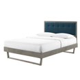 thumbnail image 1 of Platform Bed Frame, Queen Size, Fabric, Wood, Grey Gray Navy Blue, Modern Contemporary Urban Design, Bedroom Master Guest Suite, 1 of 10