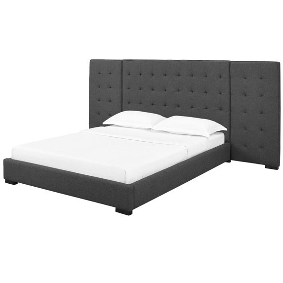 Platform Bed Frame, Queen Size, Grey Gray, Fabric, Bedroom, Modern Contemporary HB35102