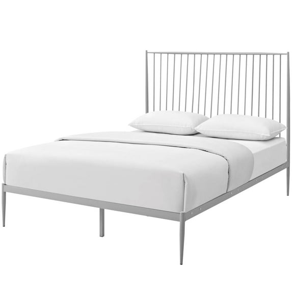 Platform Bed Frame, Queen Size, Grey Gray, Metal, Industrial Bedroom, Modern Contemporary HB35057