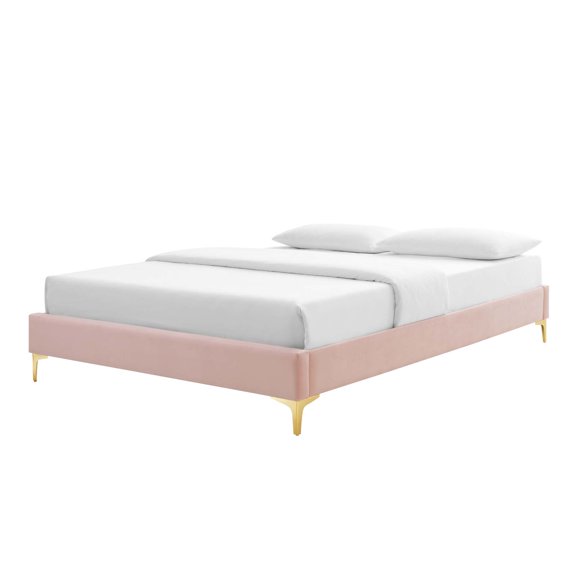 Platform Bed Frame, Queen Size, Velvet, Pink, Modern Contemporary Urban Design, Bedroom Master Guest Suite