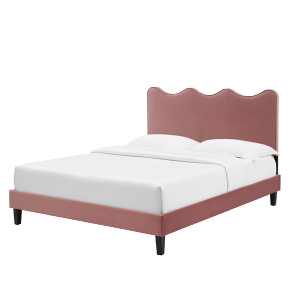Platform Bed Frame, Queen Size, Pink, Velvet, Bedroom, Modern Contemporary Boutique HB35300