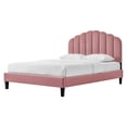 thumbnail image 1 of Platform Bed Frame, Queen Size, Pink, Velvet, Modern Contemporary, Bedroom Master Guest Suite Room, 1 of 10