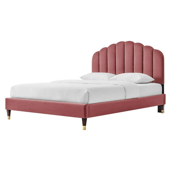 Platform Bed Frame, Queen Size, Pink, Velvet, Modern Contemporary, Bedroom Master Guest Suite Room