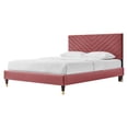 thumbnail image 1 of Platform Bed Frame, Queen Size, Pink, Velvet, Modern Contemporary, Bedroom Master Guest Suite Room, 1 of 5