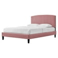 thumbnail image 1 of Platform Bed Frame, Queen Size, Pink, Velvet, Modern Contemporary, Bedroom Master Guest Suite Room, 1 of 9