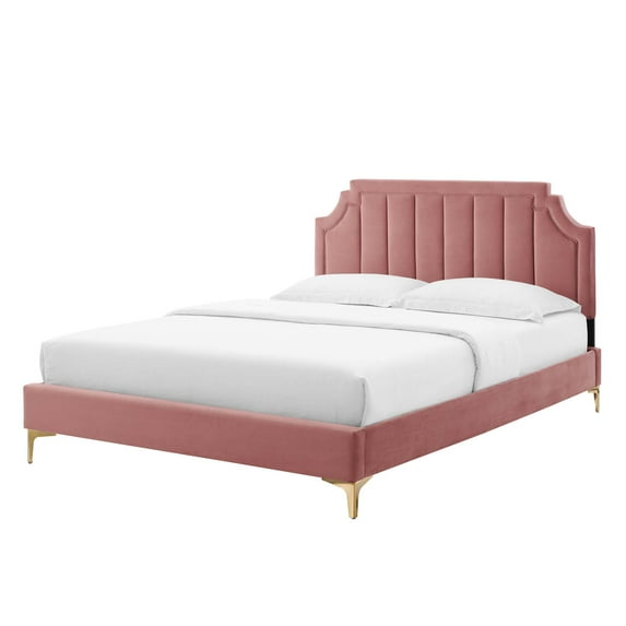 Platform Bed Frame, Queen Size, Velvet, Pink, Modern Contemporary Urban Design, Bedroom Master Guest Suite