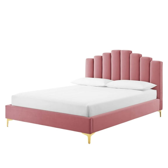 Platform Bed Frame, Queen Size, Velvet, Pink, Modern Contemporary Urban Design, Bedroom Master Guest Suite