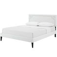 thumbnail image 1 of Platform Bed Frame, Queen Size, White, Faux Vinyl Leather, Mid Century Bedroom, Modern Contemporary HB35112, 1 of 5