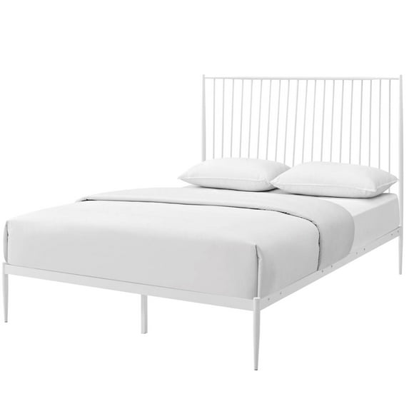 Platform Bed Frame, Queen Size, White, Metal, Industrial Bedroom, Modern Contemporary HB35058