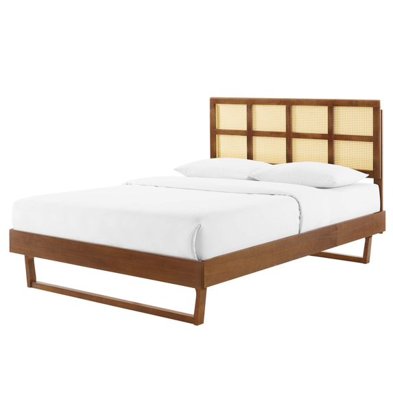Platform Bed Frame, Queen Size, Wood, Brown Walnut, Modern Contemporary Urban Design, Bedroom Master Guest Suite