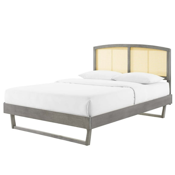 Platform Bed Frame, Queen Size, Wood, Grey Gray, Modern Contemporary Urban Design, Bedroom Master Guest Suite