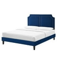 thumbnail image 1 of Platform Bed Frame, Rivet Nailhead, King, Blue Navy, Velvet, Mid Century Bedroom, Modern Contemporary Boutique HB35473, 1 of 12