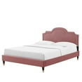 thumbnail image 1 of Platform Bed Frame, Rivet Nailhead, King Size, Pink, Velvet, Mid Century Bedroom, Modern Contemporary Boutique HB35461, 1 of 12