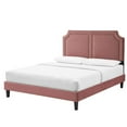 thumbnail image 1 of Platform Bed Frame, Rivet Nailhead, King Size, Pink, Velvet, Mid Century Bedroom, Modern Contemporary Boutique HB35472, 1 of 12