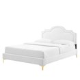 thumbnail image 1 of Platform Bed Frame, Rivet Nailhead, King Size, White, Velvet, Mid Century Bedroom, Modern Contemporary Boutique HB35447, 1 of 12