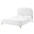 thumbnail image 1 of Platform Bed Frame, Rivet Nailhead, King Size, White, Velvet, Bedroom, Modern Contemporary Boutique HB35501, 1 of 15