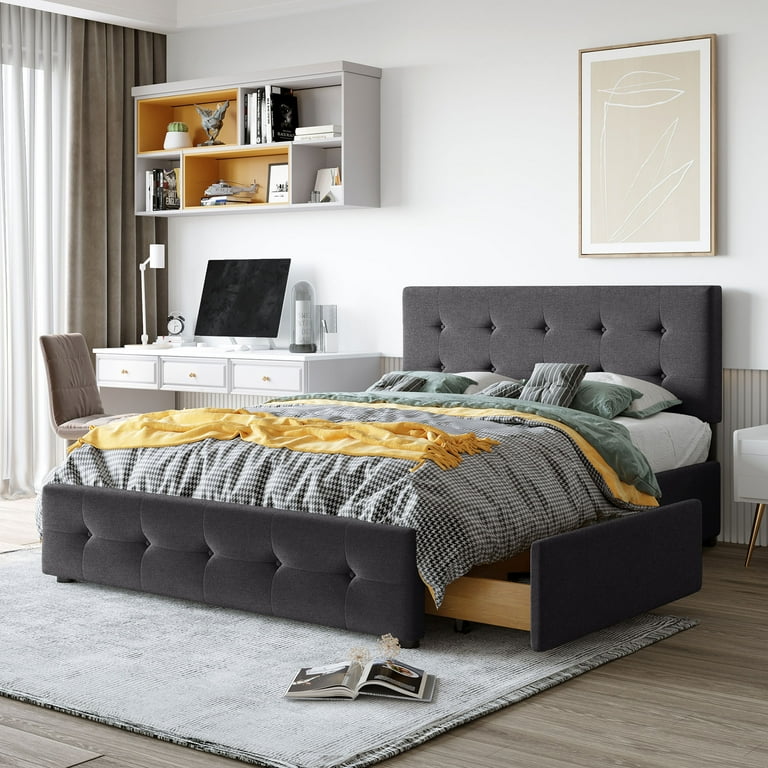 Queen size bed frame with storage and headboard online