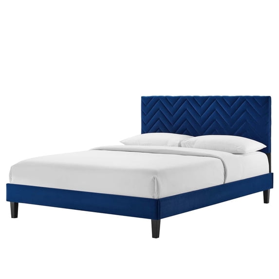 Platform Bed Frame, Tufted, Full, Blue Navy, Velvet, Mid Century Bedroom, Modern Contemporary Boutique HB35608