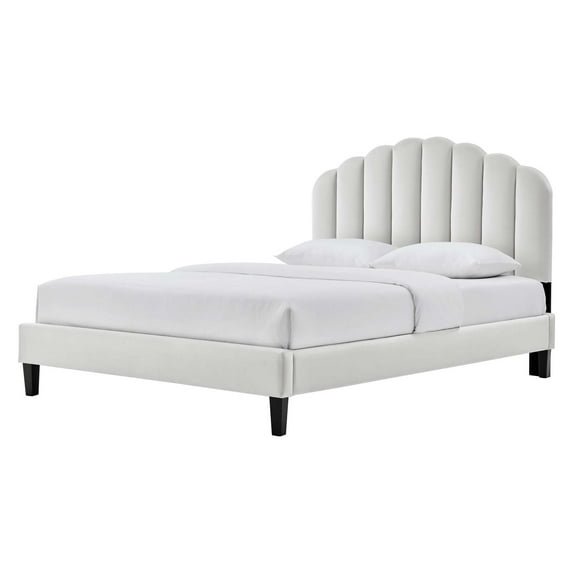 Platform Bed Frame, Tufted, Full Size, Light Grey Gray, Velvet, Bedroom, Modern Contemporary Boutique HB35692