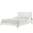 thumbnail image 1 of Platform Bed Frame, Tufted, Full, White, Velvet, Mid Century Bedroom, Modern Contemporary Boutique HB35588, 1 of 8