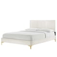thumbnail image 1 of Platform Bed Frame, Tufted, Full, White, Velvet, Mid Century Bedroom, Modern Contemporary Boutique HB35595, 1 of 8