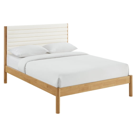 Platform Bed Frame, Tufted, Queen, Oak Brown, Wood, Hotel Bedroom, Modern Contemporary, HB38209