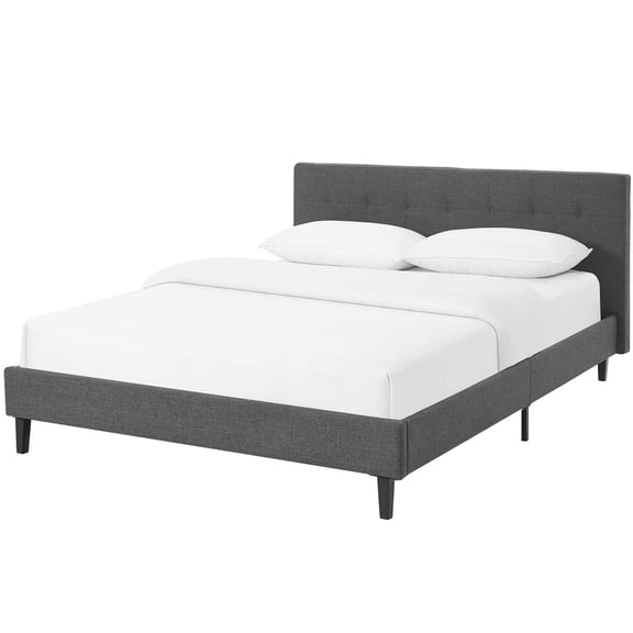 Platform Bed Frame, Tufted, Queen Size, Grey Gray, Fabric, Bedroom, Modern Contemporary HB35031