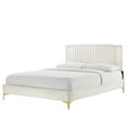 thumbnail image 1 of Platform Bed Frame, Tufted, Rivet Nailhead, Twin Size, White, Velvet, Mid Century Bedroom, Modern Contemporary Boutique HB35561, 1 of 8