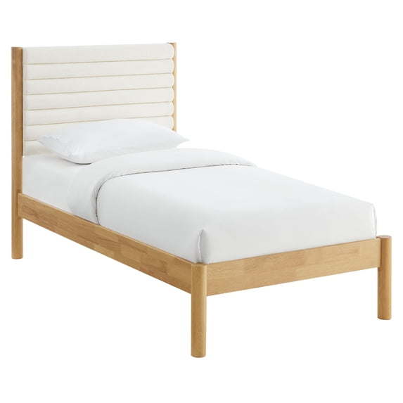 Platform Bed Frame, Tufted, Twin, Oak Brown, Wood, Hotel Bedroom, Modern Contemporary, HB38205