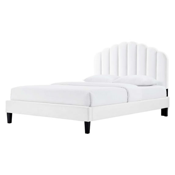Platform Bed Frame, Tufted, Twin Size, White, Velvet, Bedroom, Modern Contemporary Boutique HB35706