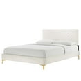 thumbnail image 1 of Platform Bed Frame, Tufted, Twin, White, Velvet, Mid Century Bedroom, Modern Contemporary Boutique HB35558, 1 of 8
