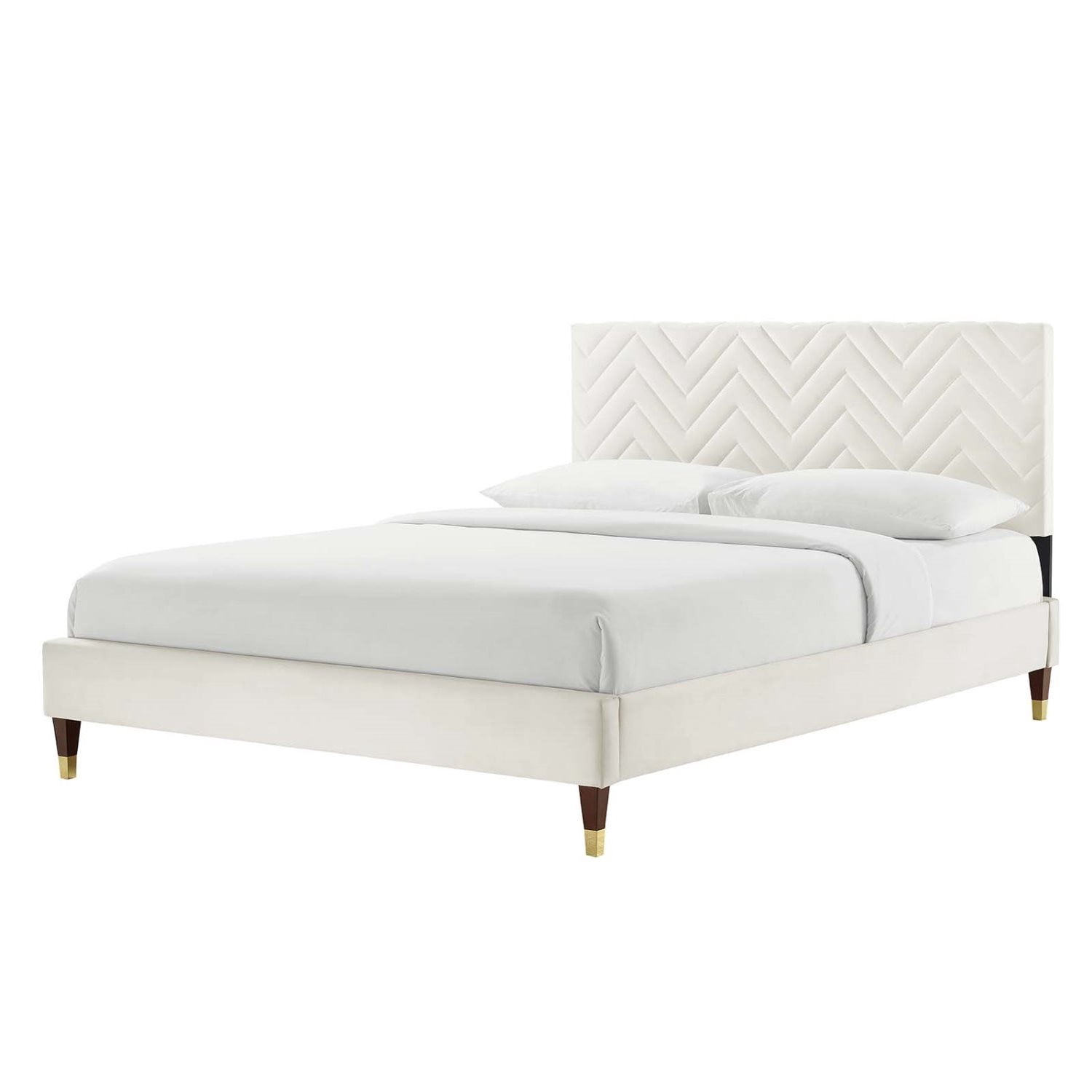 Platform Bed Frame, Tufted, Twin, White, Velvet, Mid Century Bedroom ...
