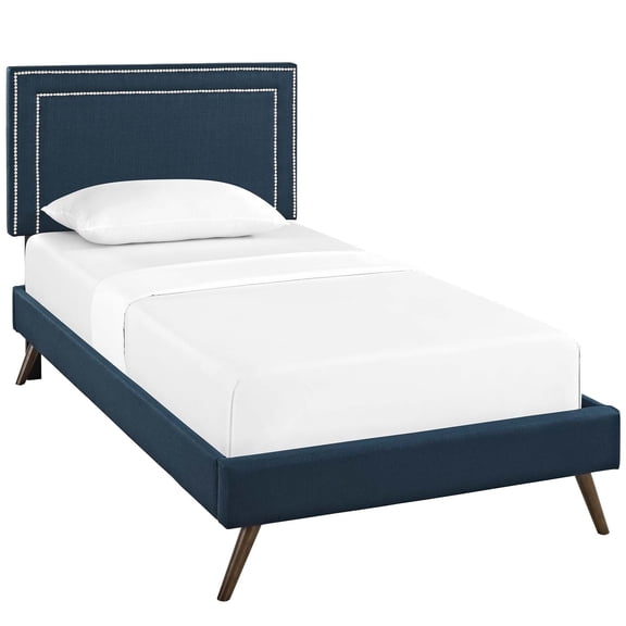 Platform Bed Frame, Twin, Azure Blue, Fabric, Hotel Bedroom, Modern Contemporary, HB38045