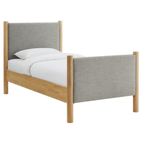 Platform Bed Frame, Twin, Gray, Fabric, Hotel Bedroom, Modern Contemporary, HB38175
