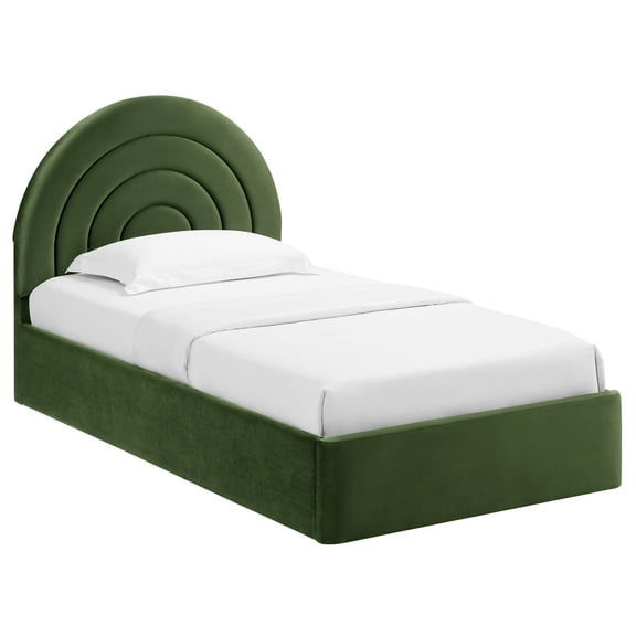 Platform Bed Frame, Twin, Green, Velvet, Hotel Bedroom, Modern Contemporary, HB38099