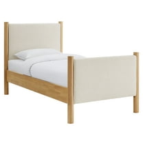 Platform Bed Frame, Twin, Ivory White, Fabric, Hotel Bedroom, Modern Contemporary, HB38173
